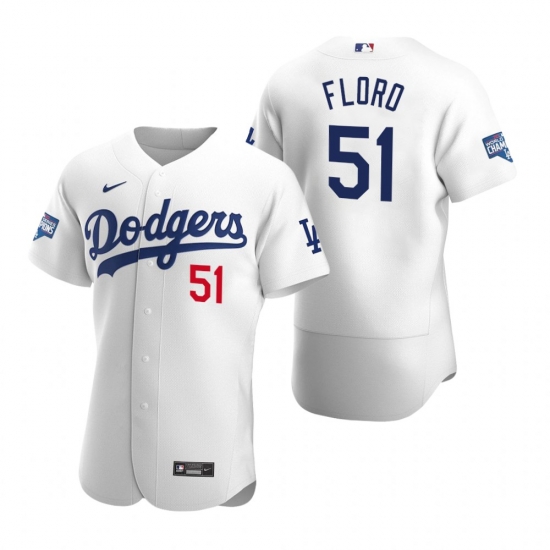 Men Los Angeles Dodgers 51 Dylan Floro White 2020 World Series Champions Flex Base Jersey Men Los Angeles Dodgers 51 Dylan Floro White 2020 World Series Champions Flex Base Jersey