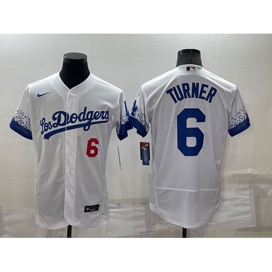 Men Los Angeles Dodgers 6 Trea Turner 2021 White City Connect Flex Base Stitched Baseball Jersey Men Los Angeles Dodgers 6 Trea Turner 2021 White City Connect Flex Base Stitched Baseball Jersey