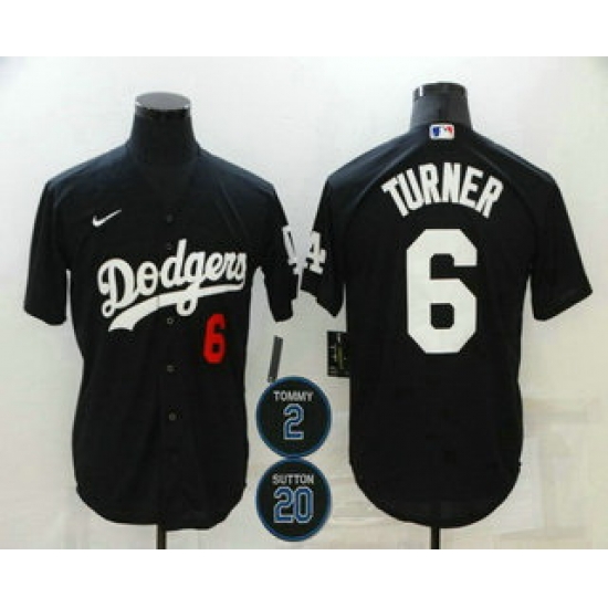 Men Los Angeles Dodgers 6 Trea Turner Black 2 20 Patch Stitched Number MLB Cool Base Nike Jersey Men Los Angeles Dodgers 6 Trea Turner Black 2 20 Patch Stitched Number MLB Cool Base Nike Jersey