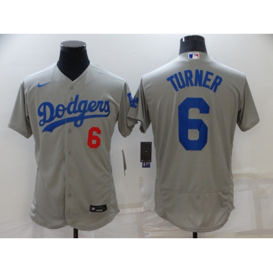 Men Los Angeles Dodgers 6 Trea Turner Grey Flex Base Stitched Jersey Men Los Angeles Dodgers 6 Trea Turner Grey Flex Base Stitched Jersey