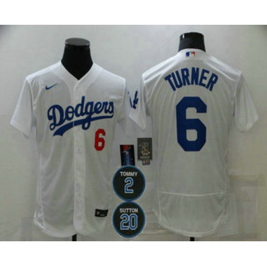 Men Los Angeles Dodgers 6 Trea Turner White 2 20 Patch Stitched MLB Flex Base Nike Jersey Men Los Angeles Dodgers 6 Trea Turner White 2 20 Patch Stitched MLB Flex Base Nike Jersey
