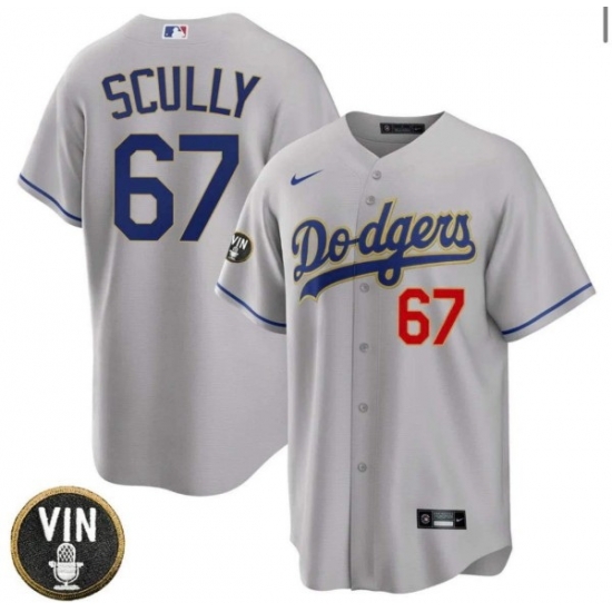 Men Los Angeles Dodgers 67 Vin Scully 2022 Grey Vin Scully Patch Cool Base Stitched Baseball Jersey Men Los Angeles Dodgers 67 Vin Scully 2022 Grey Vin Scully Patch Cool Base Stitched Baseball Jersey