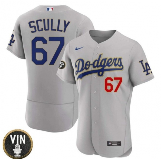 Men Los Angeles Dodgers 67 Vin Scully 2022 Grey Vin Scully Patch Flex Base Stitched Baseball Jersey Men Los Angeles Dodgers 67 Vin Scully 2022 Grey Vin Scully Patch Flex Base Stitched Baseball Jersey