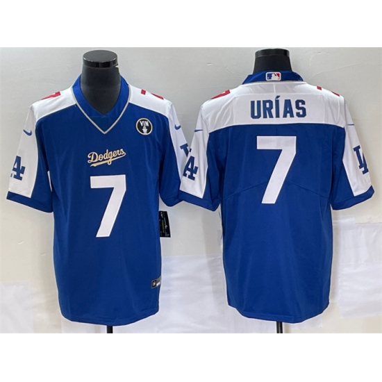 Men Los Angeles Dodgers 7 Julio Ur EDas Blue Vin Scully Patch Stitched Jersey Men Los Angeles Dodgers 7 Julio Ur EDas Blue Vin Scully Patch Stitched Jersey