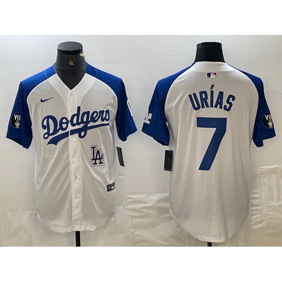 Men Los Angeles Dodgers 7 Julio Ur EDas White Blue Vin Patch Cool Base Stitched Baseball Jersey 9 Men Los Angeles Dodgers 7 Julio Ur EDas White Blue Vin Patch Cool Base Stitched Baseball Jersey 9