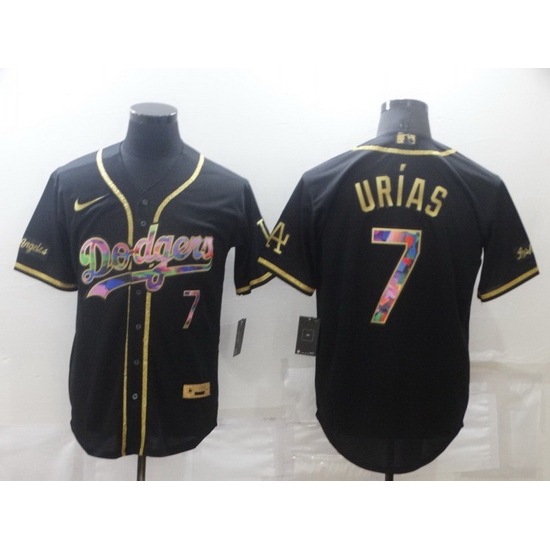 Men Los Angeles Dodgers 7 Julio Urias Black Golden Stitched Baseball jersey Men Los Angeles Dodgers 7 Julio Urias Black Golden Stitched Baseball jersey