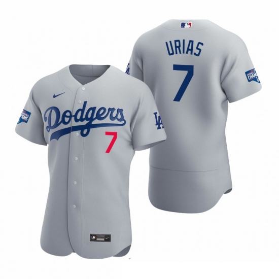 Men Los Angeles Dodgers 7 Julio Urias Gray 2020 World Series Champions Flex Base Jersey Men Los Angeles Dodgers 7 Julio Urias Gray 2020 World Series Champions Flex Base Jersey