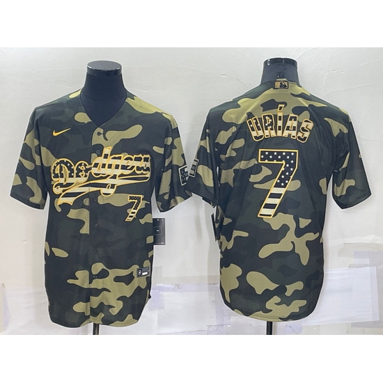 Men Los Angeles Dodgers 7 Julio Urias Olive Cool Base Stitched Baseball Jersey