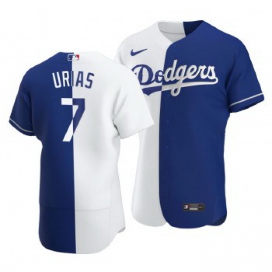 Men Los Angeles Dodgers 7 Julio Urias Split White Blue Two Tone Jersey Men Los Angeles Dodgers 7 Julio Urias Split White Blue Two Tone Jersey