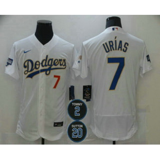 Men Los Angeles Dodgers 7 Julio Urias White Gold 2 20 Patch Stitched MLB Flex Base Nike Jersey Men Los Angeles Dodgers 7 Julio Urias White Gold 2 20 Patch Stitched MLB Flex Base Nike Jersey