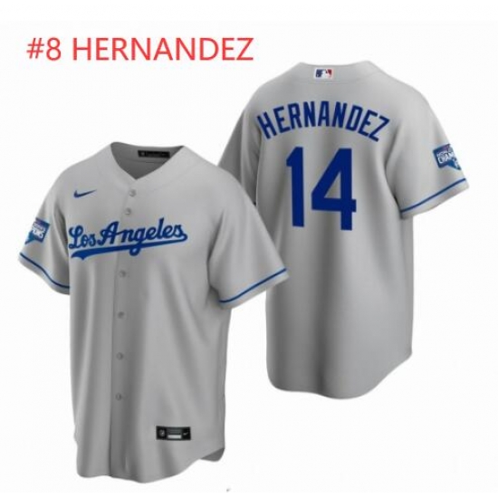 Men Los Angeles Dodgers 8 Enrique Hernandez Gray 2020 World Series Champions Road Replica Jersey Men Los Angeles Dodgers 8 Enrique Hernandez Gray 2020 World Series Champions Road Replica Jersey