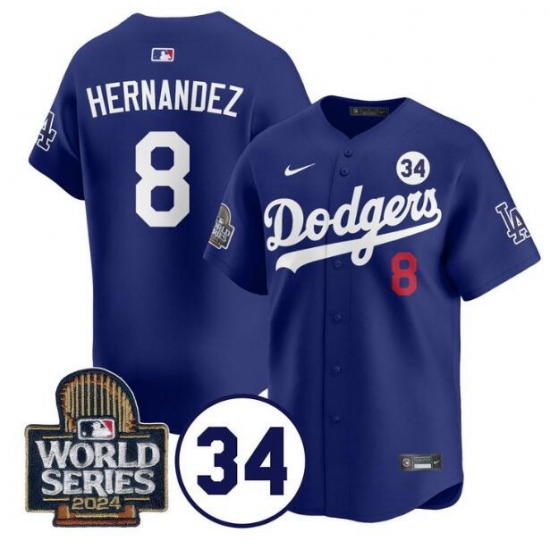 Men Los Angeles Dodgers 8 Enrique Hernandez Royal 2024 World Series With No 34 Patch Limited Stitched Baseball Jersey Men Los Angeles Dodgers 8 Enrique Hernandez Royal 2024 World Series With No 34 Patch Limited Stitched Baseball Jersey