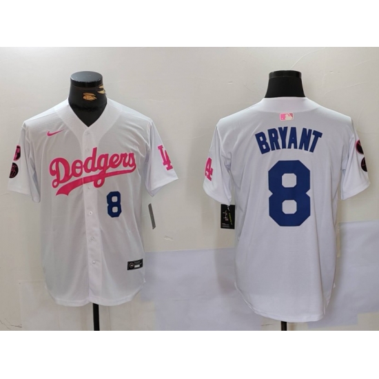 Men Los Angeles Dodgers 8 Kobe Bryant White Pink Vin 26 Kobe Patch Stitched Baseball Jersey 5 Men Los Angeles Dodgers 8 Kobe Bryant White Pink Vin 26 Kobe Patch Stitched Baseball Jersey 5