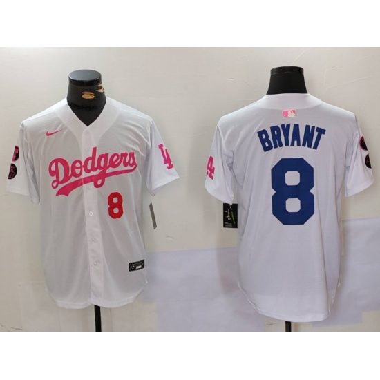 Men Los Angeles Dodgers 8 Kobe Bryant White Pink Vin 26 Kobe Patch Stitched Baseball Jersey 6 Men Los Angeles Dodgers 8 Kobe Bryant White Pink Vin 26 Kobe Patch Stitched Baseball Jersey 6