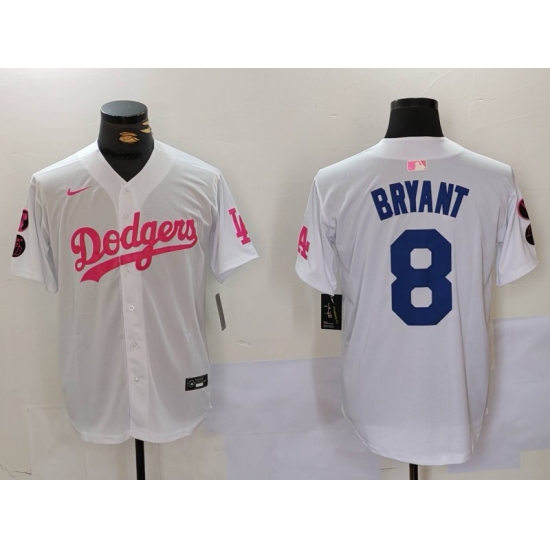 Men Los Angeles Dodgers 8 Kobe Bryant White Pink Vin 26 Kobe Patch Stitched Baseball Jersey 9 Men Los Angeles Dodgers 8 Kobe Bryant White Pink Vin 26 Kobe Patch Stitched Baseball Jersey 9