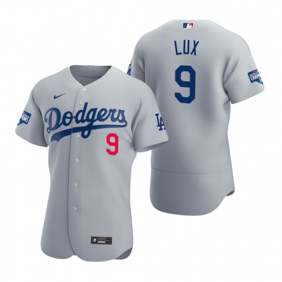 Men Los Angeles Dodgers 9 Gavin Lux Gray 2020 World Series Champions Flex Base Jersey Men Los Angeles Dodgers 9 Gavin Lux Gray 2020 World Series Champions Flex Base Jersey