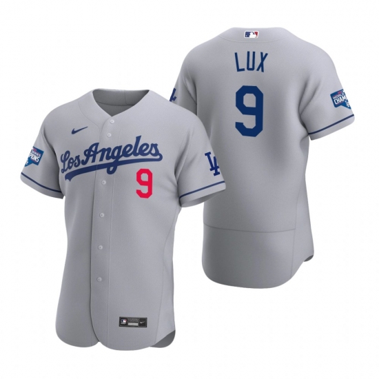 Men Los Angeles Dodgers 9 Gavin Lux Gray 2020 World Series Champions Road Flex Base Jersey Men Los Angeles Dodgers 9 Gavin Lux Gray 2020 World Series Champions Road Flex Base Jersey