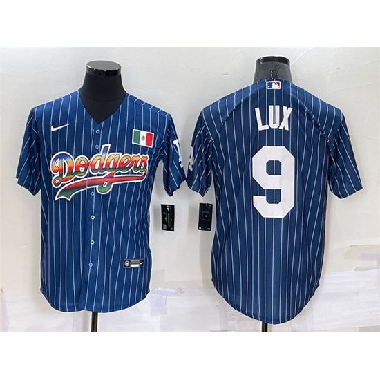 Men Los Angeles Dodgers 9 Gavin Lux Navy Mexico Rainbow Cool Base Stitched Baseball Jersey Men Los Angeles Dodgers 9 Gavin Lux Navy Mexico Rainbow Cool Base Stitched Baseball Jersey