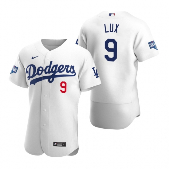Men Los Angeles Dodgers 9 Gavin Lux White 2020 World Series Champions Flex Base Jersey Men Los Angeles Dodgers 9 Gavin Lux White 2020 World Series Champions Flex Base Jersey
