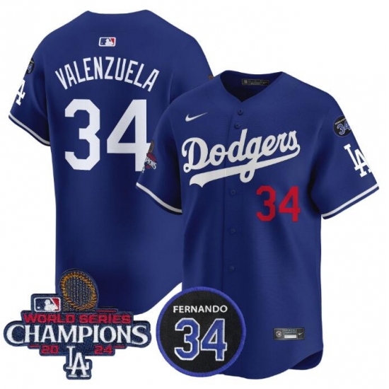 Men Los Angeles Dodgers Active Player Cuatom Royal 2024 World Series Champions With Fernando Memorial Patch Alternate Limited Stitched Baseball Jersey Men Los Angeles Dodgers Active Player Cuatom Royal 2024 World Series Champions With Fernando Memorial Patch Alternate Limited Stitched Baseball Jersey