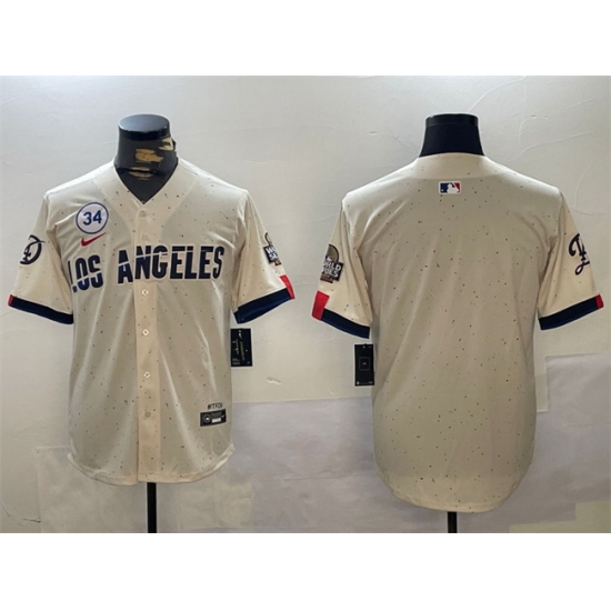 Men Los Angeles Dodgers Blank Cream 2024 World Series With No 34 Patch Limited Stitched Baseball Jersey Men Los Angeles Dodgers Blank Cream 2024 World Series With No 34 Patch Limited Stitched Baseball Jersey