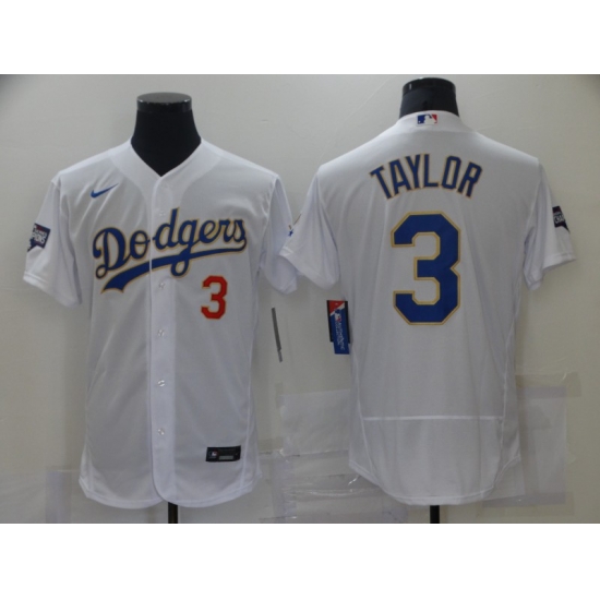 Men Los Angeles Dodgers Chris Taylor 3 Championship Gold Trim White Limited All Stitched Flex Base Jersey Men Los Angeles Dodgers Chris Taylor 3 Championship Gold Trim White Limited All Stitched Flex Base Jersey