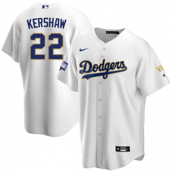 Men Los Angeles Dodgers Clayton Kershaw 22 Championship Gold Trim White Limited All Stitched Cool Base Jersey Men Los Angeles Dodgers Clayton Kershaw 22 Championship Gold Trim White Limited All Stitched Cool Base Jersey