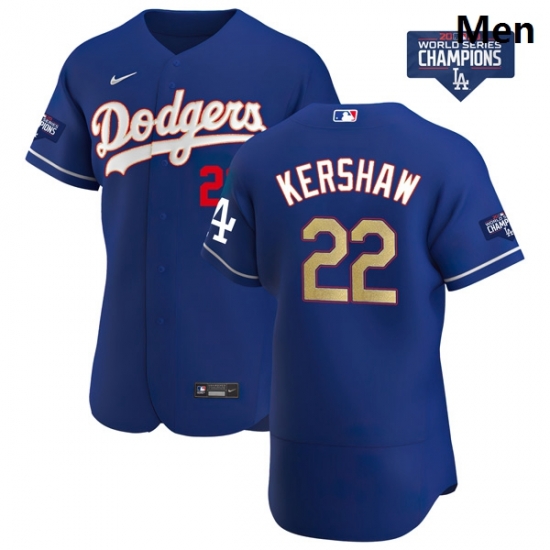 Men Los Angeles Dodgers Clayton Kershaw 22 Gold Program Designed Edition Blue Flex Base Stitched Jersey Men Los Angeles Dodgers Clayton Kershaw 22 Gold Program Designed Edition Blue Flex Base Stitched Jersey