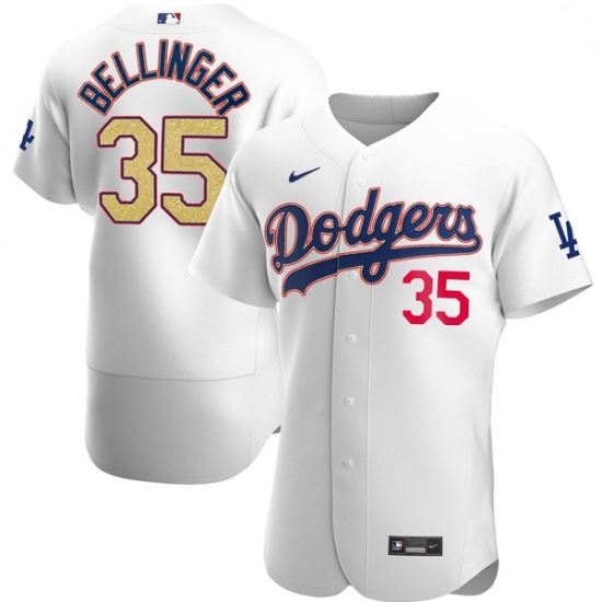 Men Los Angeles Dodgers Cody Bellinger 35 Gold Program Designed Edition White Flex Base Stitched Jersey Men Los Angeles Dodgers Cody Bellinger 35 Gold Program Designed Edition White Flex Base Stitched Jersey