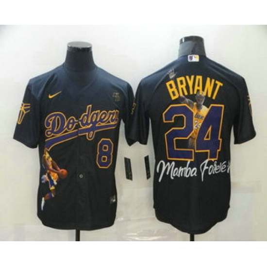 Men Los Angeles Dodgers Front 8 Back 24 Kobe Bryant Black With KB Patch Cool Base Stitched MLB Fashion Jersey Men Los Angeles Dodgers Front 8 Back 24 Kobe Bryant Black With KB Patch Cool Base Stitched MLB Fashion Jersey