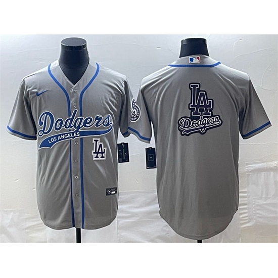 Men Los Angeles Dodgers Gray Team Big Logo With Patch Cool Base Stitched Baseball Jersey Men Los Angeles Dodgers Gray Team Big Logo With Patch Cool Base Stitched Baseball Jersey