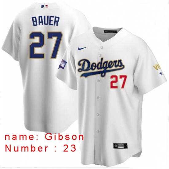 Men Los Angeles Dodgers Kirk Gibson 23 Championship Gold Trim White Limited All Stitched Flex Base Jersey Men Los Angeles Dodgers Kirk Gibson 23 Championship Gold Trim White Limited All Stitched Flex Base Jersey