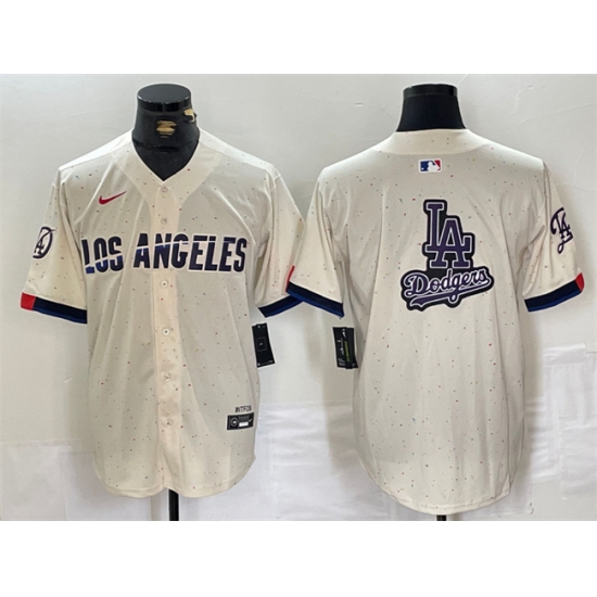 Men Los Angeles Dodgers Team Big Logo Cream Stitched Baseball Jersey 3 Men Los Angeles Dodgers Team Big Logo Cream Stitched Baseball Jersey 3
