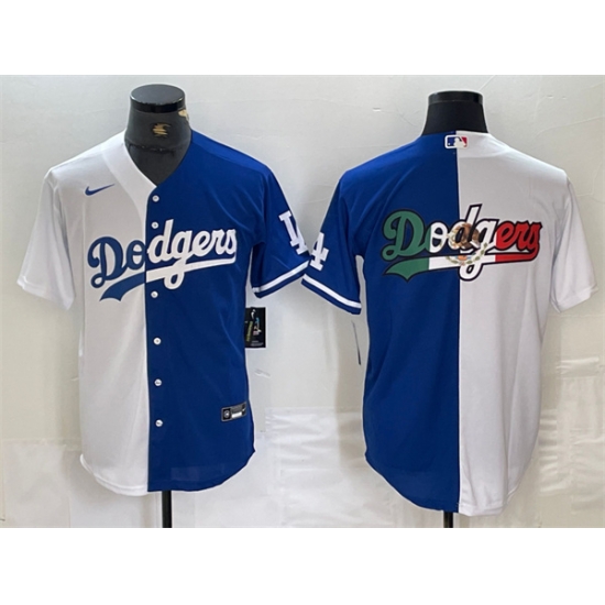 Men Los Angeles Dodgers Team Big Logo White Blue Split Cool Base Stitched Baseball Jersey 1 Men Los Angeles Dodgers Team Big Logo White Blue Split Cool Base Stitched Baseball Jersey 1