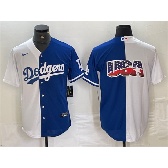 Men Los Angeles Dodgers Team Big Logo White Blue Split Cool Base Stitched Baseball Jersey 3 Men Los Angeles Dodgers Team Big Logo White Blue Split Cool Base Stitched Baseball Jersey 3
