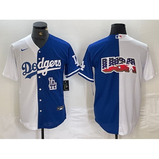 Men Los Angeles Dodgers Team Big Logo White Blue Split Cool Base Stitched Baseball Jersey 7 Men Los Angeles Dodgers Team Big Logo White Blue Split Cool Base Stitched Baseball Jersey 7