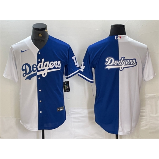 Men Los Angeles Dodgers Team Big Logo White Blue Split Cool Base Stitched Baseball Jersey Men Los Angeles Dodgers Team Big Logo White Blue Split Cool Base Stitched Baseball Jersey