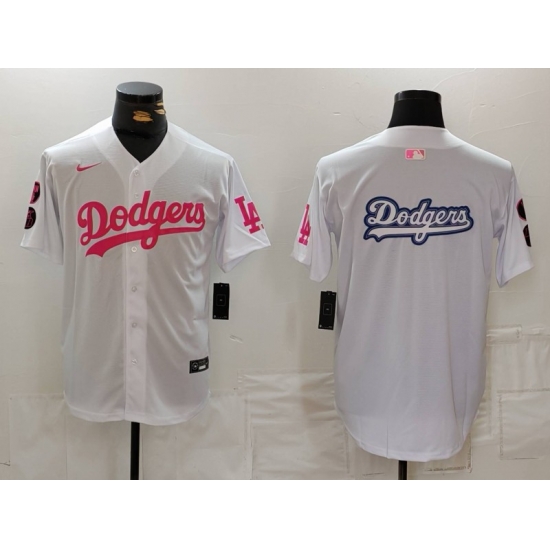 Men Los Angeles Dodgers Team Big Logo White Pink Vin 26 Kobe Patch Stitched Baseball Jersey 7 Men Los Angeles Dodgers Team Big Logo White Pink Vin 26 Kobe Patch Stitched Baseball Jersey 7