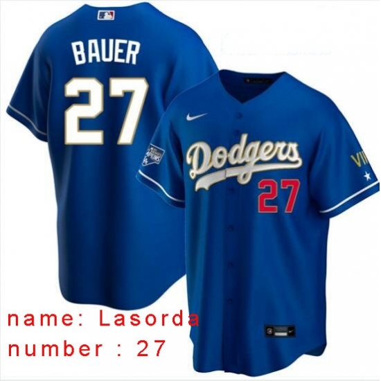 Men Los Angeles Dodgers Tommy Lasorda 27 Championship Gold Trim Blue Limited All Stitched Flex Base Jersey Men Los Angeles Dodgers Tommy Lasorda 27 Championship Gold Trim Blue Limited All Stitched Flex Base Jersey