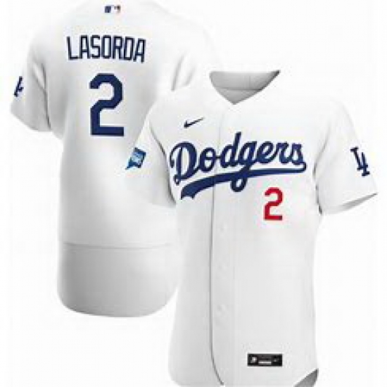 Men Los Angeles Dodgers Tommy Lasorda White Flex Base Jersey Men Los Angeles Dodgers Tommy Lasorda White Flex Base Jersey