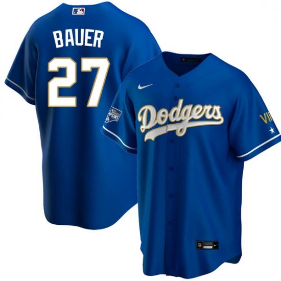 Men Los Angeles Dodgers Trevor Bauer 27 Championship Gold Trim Blue Limited All Stitched Cool Base Jersey Men Los Angeles Dodgers Trevor Bauer 27 Championship Gold Trim Blue Limited All Stitched Cool Base Jersey