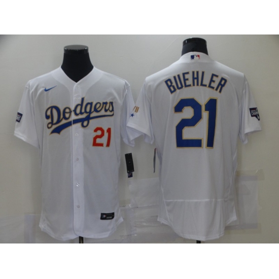 Men Los Angeles Dodgers Walker Buehler 21 Championship Gold Trim White Limited All Stitched Flex Base Jersey Men Los Angeles Dodgers Walker Buehler 21 Championship Gold Trim White Limited All Stitched Flex Base Jersey