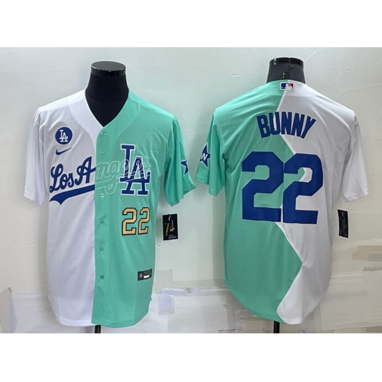 Men Nike Los Angeles Dodgers 22 Bad Bunny 2022 All Star White Green Cool Base Stitched Baseball Jerseys Men Nike Los Angeles Dodgers 22 Bad Bunny 2022 All Star White Green Cool Base Stitched Baseball Jerseys