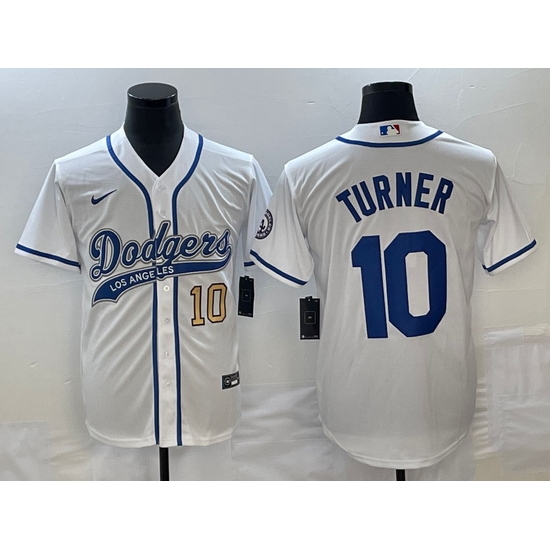 Men's Los Angeles Dodgers #10 Justin Turner Number White With Patch Cool Base Stitched Baseball Jersey Men's Los Angeles Dodgers #10 Justin Turner Number White With Patch Cool Base Stitched Baseball Jersey