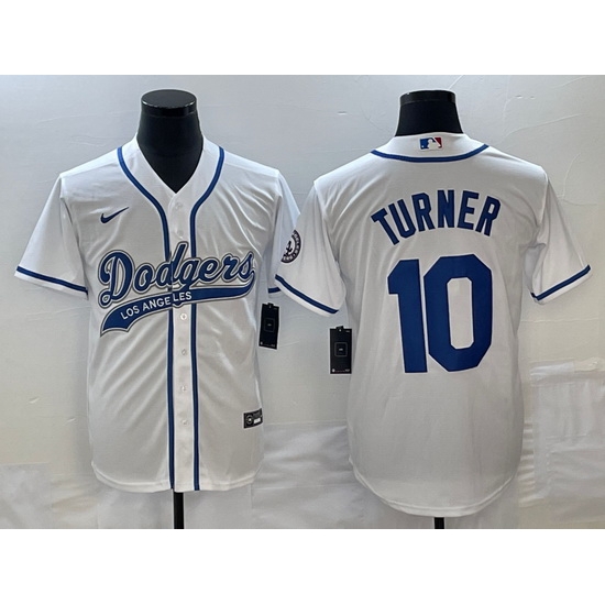 Men's Los Angeles Dodgers #10 Justin Turner White With Patch Cool Base Stitched Baseball Jersey1 Men's Los Angeles Dodgers #10 Justin Turner White With Patch Cool Base Stitched Baseball Jersey1