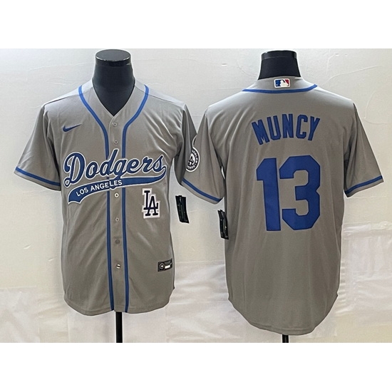 Men's Los Angeles Dodgers #13 Max Muncy Grey With Patch Cool Base Stitched Baseball Jersey1 Men's Los Angeles Dodgers #13 Max Muncy Grey With Patch Cool Base Stitched Baseball Jersey1