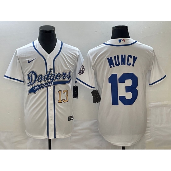 Men's Los Angeles Dodgers #13 Max Muncy Number White With Patch Cool Base Stitched Baseball Jersey Men's Los Angeles Dodgers #13 Max Muncy Number White With Patch Cool Base Stitched Baseball Jersey