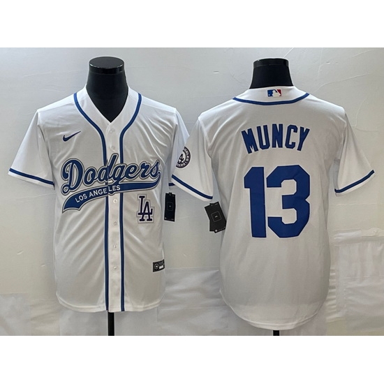 Men's Los Angeles Dodgers #13 Max Muncy White With Patch Cool Base Stitched Baseball Jersey Men's Los Angeles Dodgers #13 Max Muncy White With Patch Cool Base Stitched Baseball Jersey