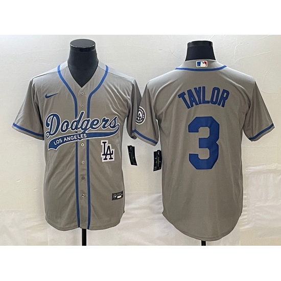 Men's Los Angeles Dodgers #3 Chris Taylor Grey With Patch Cool Base Stitched Baseball Jersey Men's Los Angeles Dodgers #3 Chris Taylor Grey With Patch Cool Base Stitched Baseball Jersey