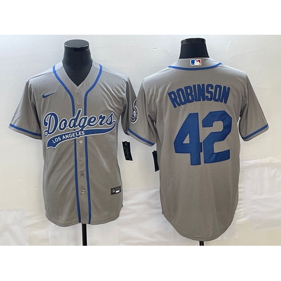 Men's Los Angeles Dodgers #42 Jackie Robinson Grey With Patch Cool Base Stitched Baseball Jersey1 Men's Los Angeles Dodgers #42 Jackie Robinson Grey With Patch Cool Base Stitched Baseball Jersey1